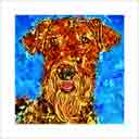 airedale brown headshot pup art dog art and abstract dogs, pup art dog pop art prints, abstract dog paintings, abstract dog portraits, pop art pet portraits and dog gifts in colorful original pop art dog art and fine art dog prints by artists Jane Billman and Gregg Billman