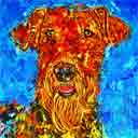 airedale red pup art dog art and abstract dogs, pup art dog pop art prints, abstract dog paintings, abstract dog portraits, pop art pet portraits and dog gifts in colorful original pop art dog art and fine art dog prints by artists Jane Billman and Gregg Billman