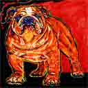a lotta bull english bulldog red pup art dog art and abstract dogs, pup art dog pop art prints, abstract dog paintings, abstract dog portraits, pop art pet portraits and dog gifts in colorful original pop art dog art and fine art dog prints by artists Jane Billman and Gregg Billman